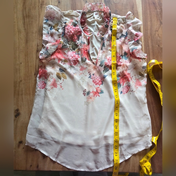2/30$ Autres Filles Floral Chiffon Blouse Pink & Cream Ruffle Sleeves Top,Size S - Picture 11 of 12